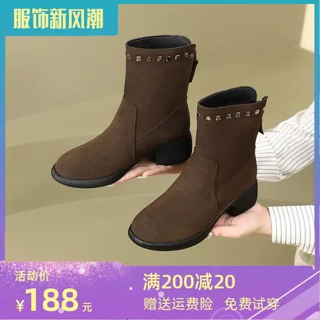 2023冬季磨砂大码加肥加宽女靴41-43软底软面舒适马丁靴真皮靴子商品大图