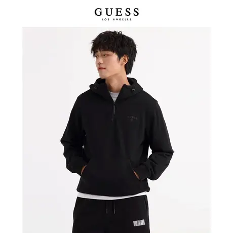 【38上新季】GUESS 男士连帽半拉链宽松休闲长袖卫衣商品大图