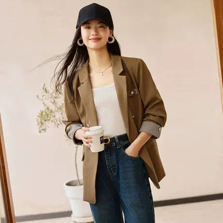 时尚气质通勤简约西装外套女士2023年秋季新款休闲设计感短款外套图片
