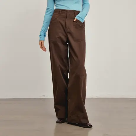 omont蛋挞家 纯棉宽松休闲裤女2023秋冬新款高腰显瘦阔腿长裤子图片