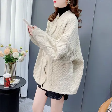 设计感不规则麻花毛衣开衫女秋冬2022新款宽松慵懒风针织外套上衣商品大图