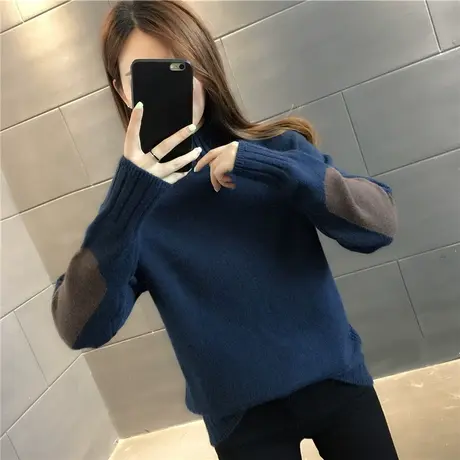 2024秋冬新款半高领毛衣女宽松外穿针织衫打底毛衣女内搭套头加厚商品大图