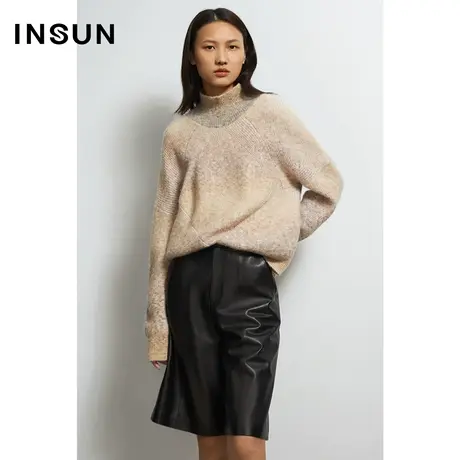 INSUN恩裳秋季撞色拼接立体柔软毛针织衫图片