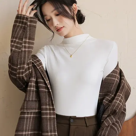 半高领内搭德绒打底衫女秋冬季时髦时尚洋气小衫t恤长袖修身上衣图片