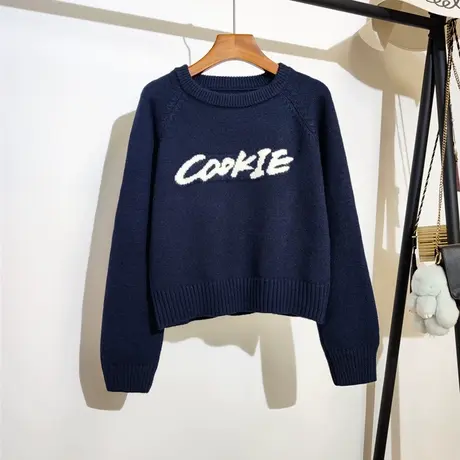 学院风针织衫毛衣女秋冬新款韩版宽松圆领时尚短款小个子上衣外穿商品大图