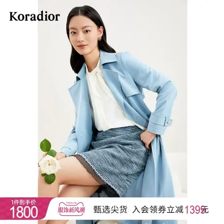 珂莱蒂尔秋冬新款蓝色风衣女中长款气质通勤百搭双排扣长款外套女图片
