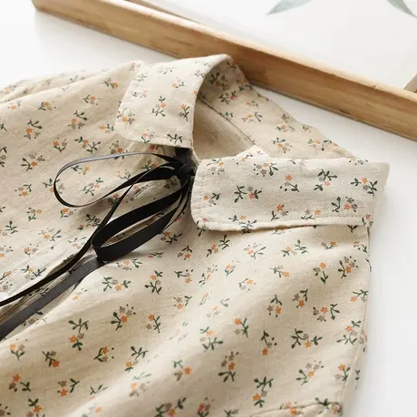 春秋装日系文艺小清新田园学院风碎花衬衫女长袖宽松系带打底衬衣商品大图