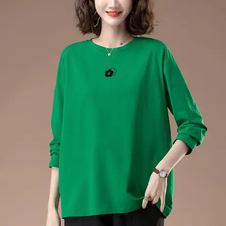 妈妈早春装新款长袖T恤女加肥大码女装宽松中老年纯棉显瘦打底衫图片