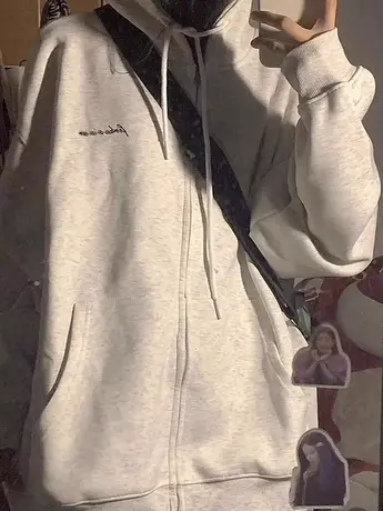 美式复古oversize潮牌卫衣女2023春秋宽松慵懒风连帽薄款开衫外套商品大图