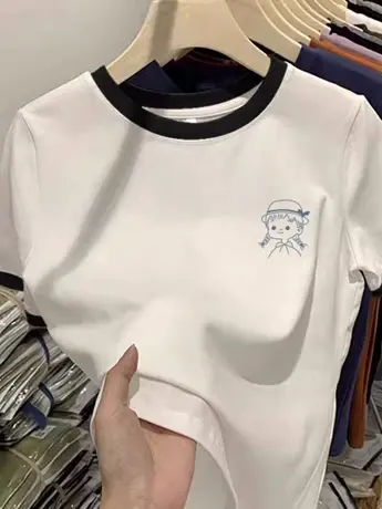 短袖t恤女小个子夏季新款2023宽松夏天上衣女款仿棉夏装半袖衣服图片