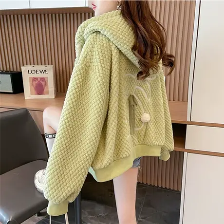 羊羔毛外套女秋冬季韩版宽松加绒加厚小个子保暖休闲减龄开衫卫衣商品大图