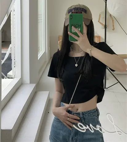 辣妹短袖正肩T恤女设计感小众夏季独特别致纯欲风短款上衣服ins潮商品大图