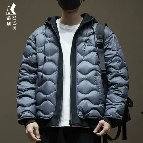 假两件连帽羽绒服男冬季新国标90白鸭绒宽松大码加厚保暖卫衣外套商品大图