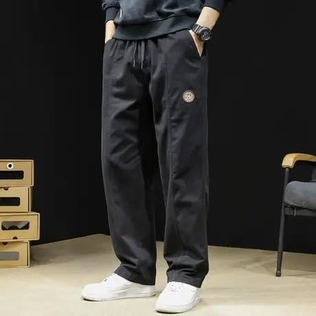 直筒休闲工装裤男潮牌2023新款秋季宽松大码男士黑色裤子冬季加绒商品大图