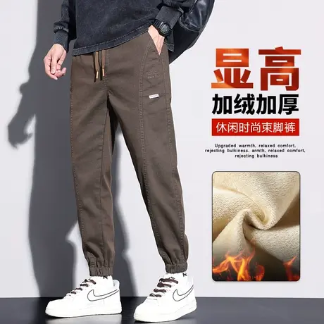 加绒加厚宽松束脚九分休闲裤子冬季男士高级感哈伦日系工装秋冬款商品大图