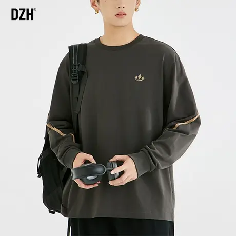 男士刺绣长袖男t恤潮牌春秋宽松纯棉打底衫2025新款圆领卫衣男装商品大图