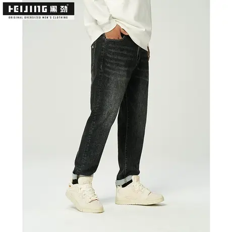 黑劲大码牛仔裤男装秋季加肥加大复古做旧胖子帅气宽松潮流直筒裤商品大图