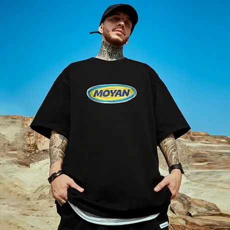 oversize潮牌胖子男装加肥加大码简约宽松短袖T恤半袖夏男款体恤商品大图