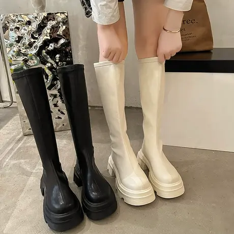 永希时装靴女2023春秋新款网红ins爆款长筒靴女厚底小个子骑士靴商品大图