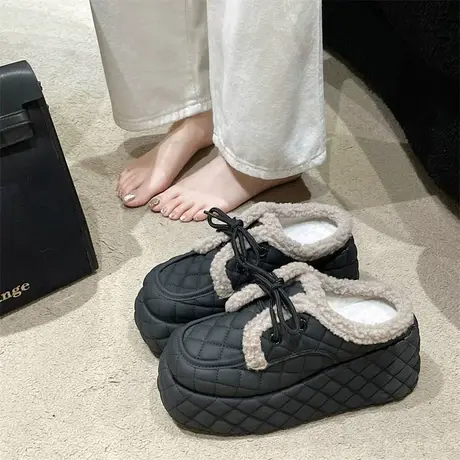 超火复古包头半拖女2023年新款小个子毛毛鞋高跟厚底增高外穿拖鞋图片