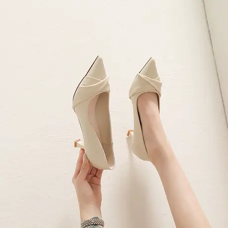 法式软皮单鞋2023年春季新款性感尖头高跟鞋女细跟浅口职业工作鞋商品大图