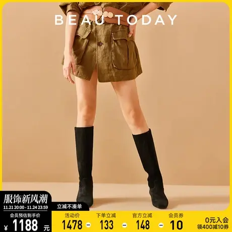 BeauToday黑色长筒靴女2024新款春季BT女高筒骑士靴方头瘦瘦靴女图片