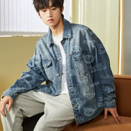 唐狮牛仔外套男2023新款韩版新款男士牛仔外套休闲满印外套11.14商品大图