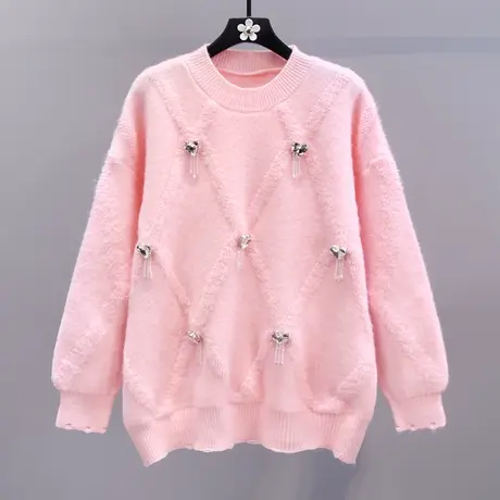 高级感慵懒水钻毛衣女冬季2023新款宽松设计感洋气减龄软糯针织衫商品大图