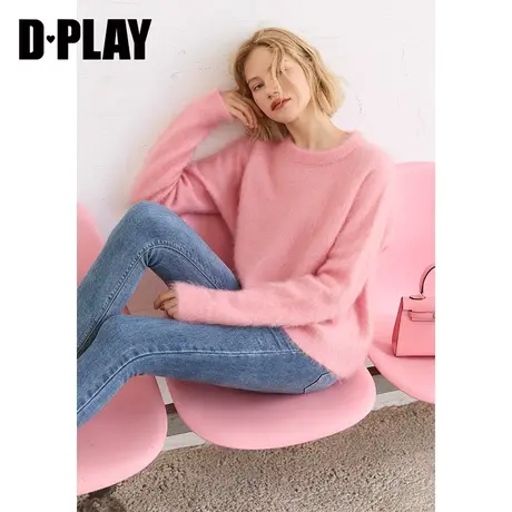 DPLAY【黑标】秋装新新法式慵懒风长袖套头甜美粉舒适马海毛衣图片