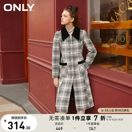 ONLY奥莱夏季洋气复古撞色格子中长款风衣外套女商品大图