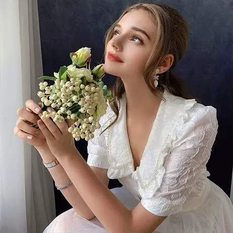 粉红大布娃娃复古娃娃领衬衫女2021夏季新款上衣短袖衬衫商品大图