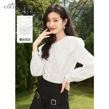 misscocoon法式白衬衫女2023新款春设计感小众别致时尚娃娃领上衣商品大图