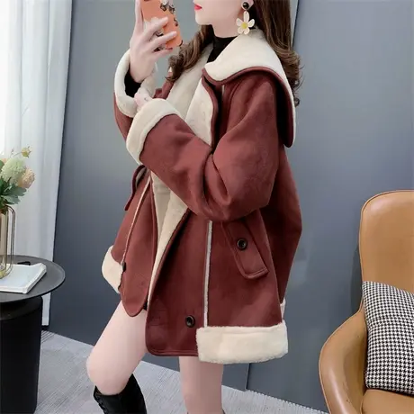 圣诞红皮毛一体羊羔毛外套女2023年新款秋冬宽松小个子超好看上衣图片