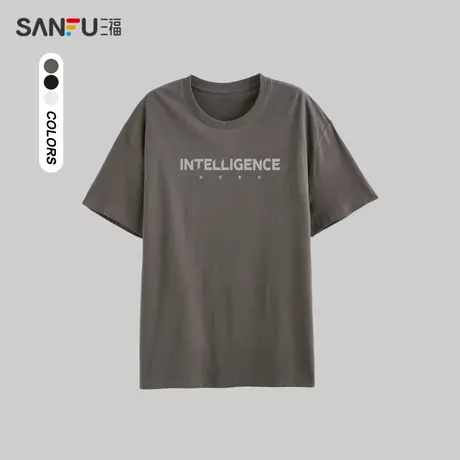 三福2023夏男士都市休闲圆领短袖  简约宽松短袖T恤发泡字母设计商品大图