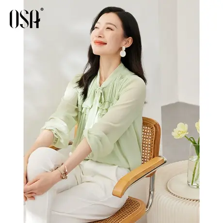 OSA欧莎小清新雪纺衬衫上衣春装女2023年新款设计感小众长袖衬衣商品大图