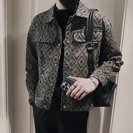 春秋季花色夹克外套男韩版潮流2023新款痞帅男装上衣ins潮牌春装商品大图