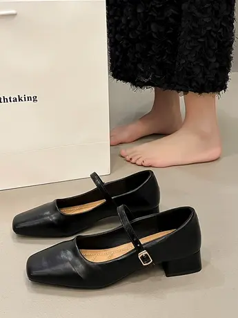 法式晚风气质通勤单鞋女2024新款秋韩版仙女风粗跟玛丽珍鞋配裙子商品大图