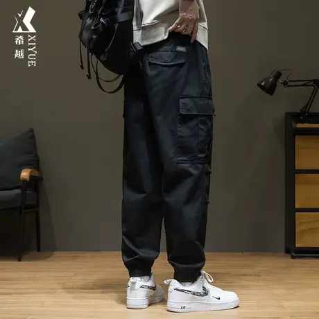 希越美式多口袋休闲裤男春季新款潮牌束脚九分裤男士大码工装裤子图片