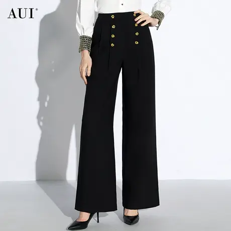 AUI黑色气质高腰显瘦垂感阔腿裤女2024早春新款高级直筒休闲长裤图片
