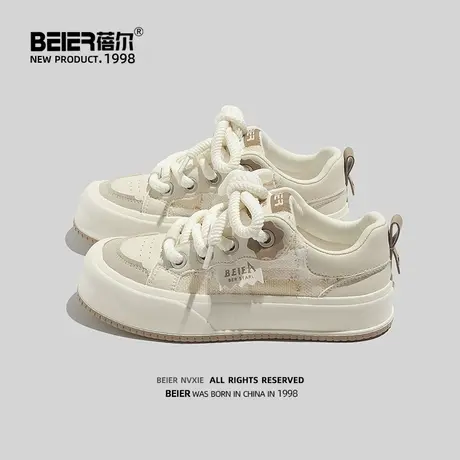 蓓尔新款女鞋奶fufu鞋子小众原创小香风帆布鞋女学生百搭休闲板鞋商品大图