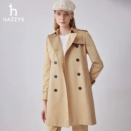 【商场同款】Hazzys哈吉斯中长款双排扣风衣女士2024年春季外套图片