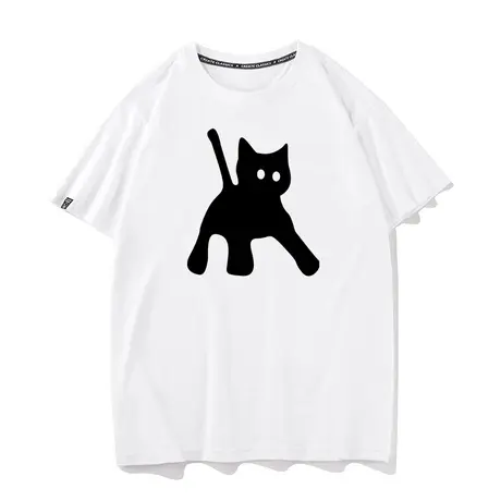 秀洛三角猫小黑猫夏季打底衫衣服夏季情侣纯棉短袖T恤男半袖宽松商品大图