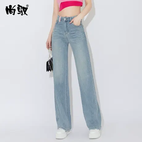 蓝色牛仔高腰薄料直筒裤夏季新款莱赛尔冰柔拖地裤怀旧坠感阔腿裤图片