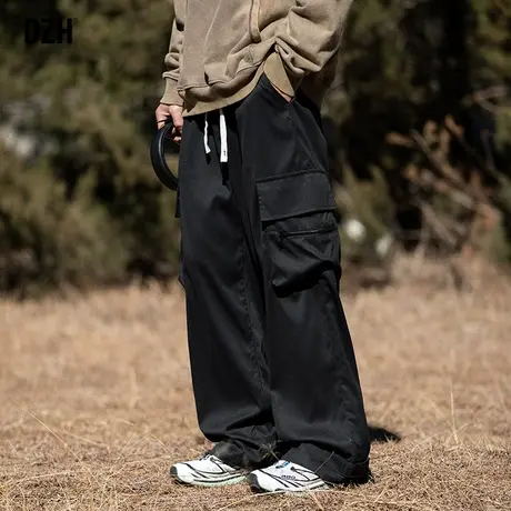 男士黑色机能工装裤男直筒春秋款休闲裤子2024新款长裤百搭直筒裤商品大图