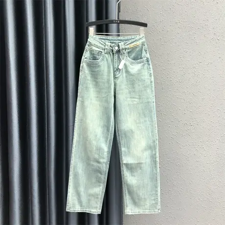 欧货直筒裤女2024春夏新款浅蓝色个性贴布宽松时尚百搭牛仔长裤潮图片