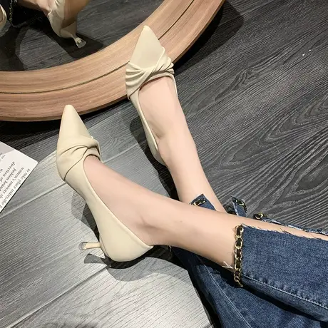 单鞋女法式百搭通勤工作鞋子2024年新款春秋季尖头女士细跟高跟鞋图片