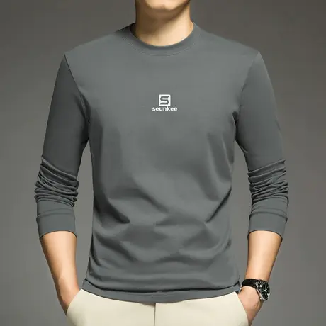 重磅纯棉长袖t恤男秋冬季加绒加厚内搭打底衫摇粒绒全棉保暖秋衣商品大图