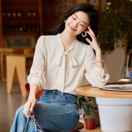 时尚气质长袖衬衫2023年秋季新款淑女温柔甜美宽松显瘦通勤上衣商品大图