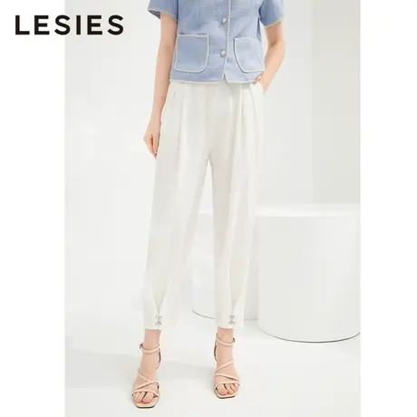 蓝色倾情夏新款女秋 白色舒适弹力宽松直筒裤收口显瘦九分裤图片