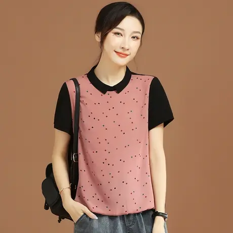 韩潮袭人2023年新款娃娃领宽松波点雪纺衬衫短袖衬衣女夏季薄上衣商品大图